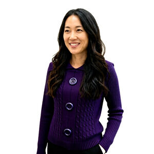 Carol Rose Purple Sweater Women's Med Acrylic Machine Wash 3 Button